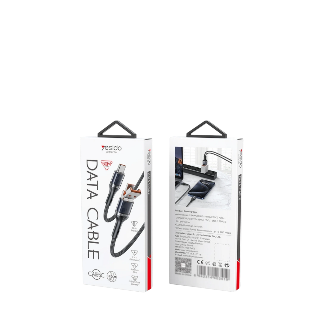 Yesido 2 in 1 USB - Type C (Dual) Cable 60W (120cm)