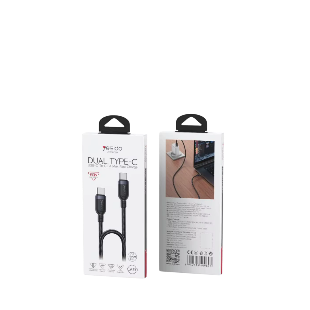 Yesido Dual Type C Cable 60W (120cm)