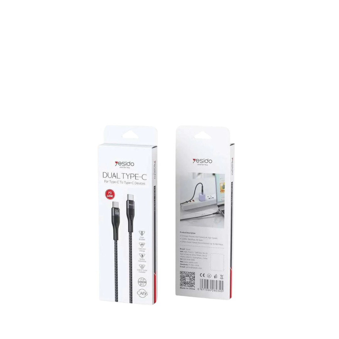 Yesido Dual USB-C Cable 60W (100cm)